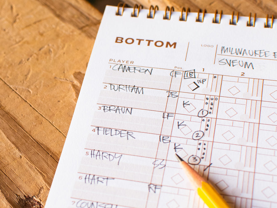 The home team scoresheet with scoring for the first inning of a Major League Baseball game